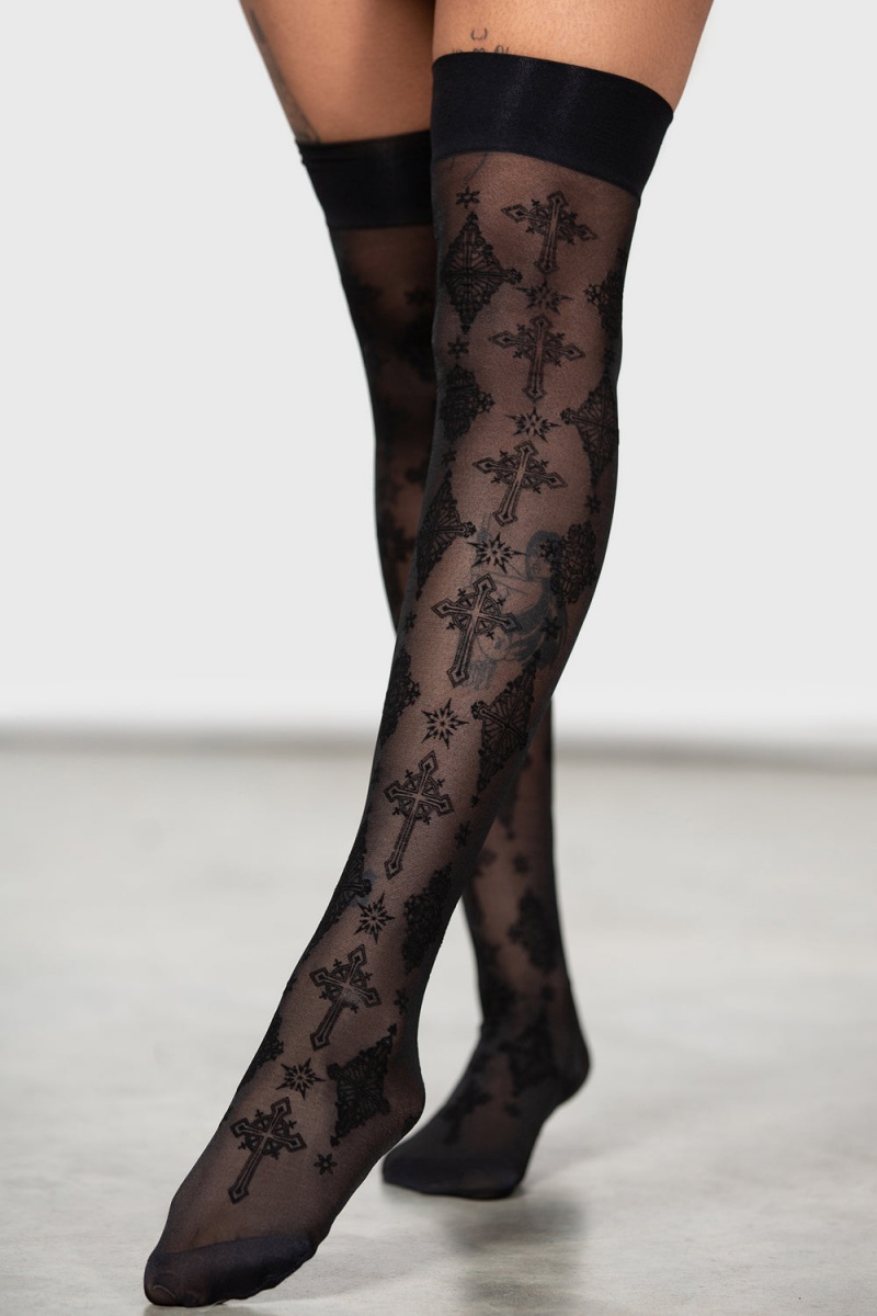 Killstar Gerta Mesh Stockings Černé | TRMVUI-356