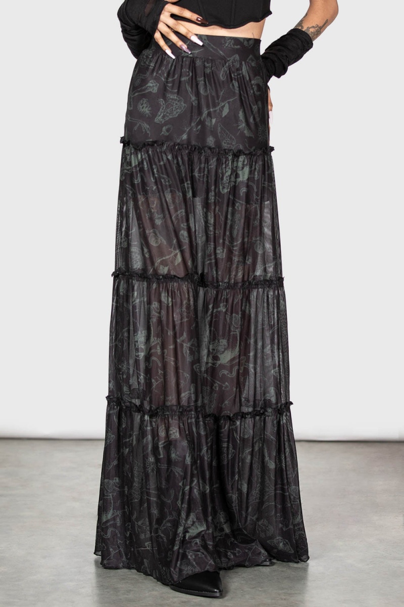 Killstar Ghosted Woods Maxi Skirt Černé | BCZDPQ-093