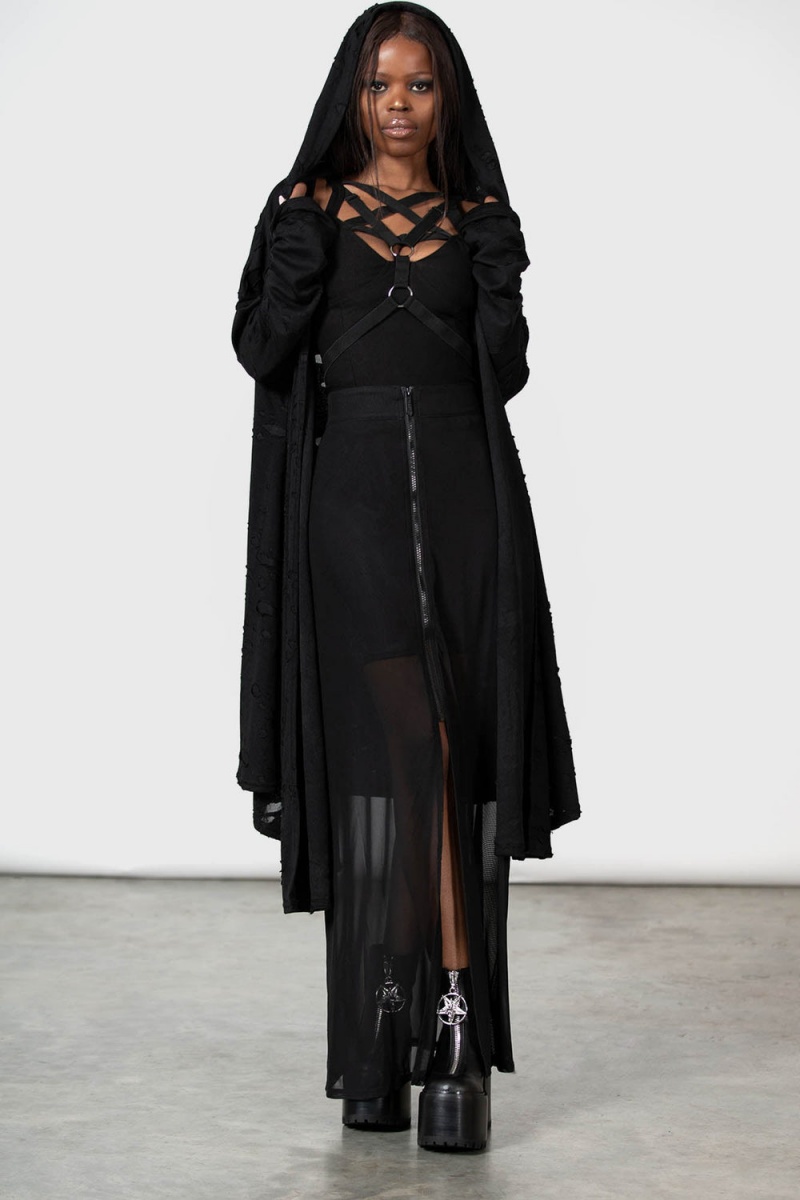 Killstar Gibbous Moon Maxi Skirt Černé | VRWQML-324