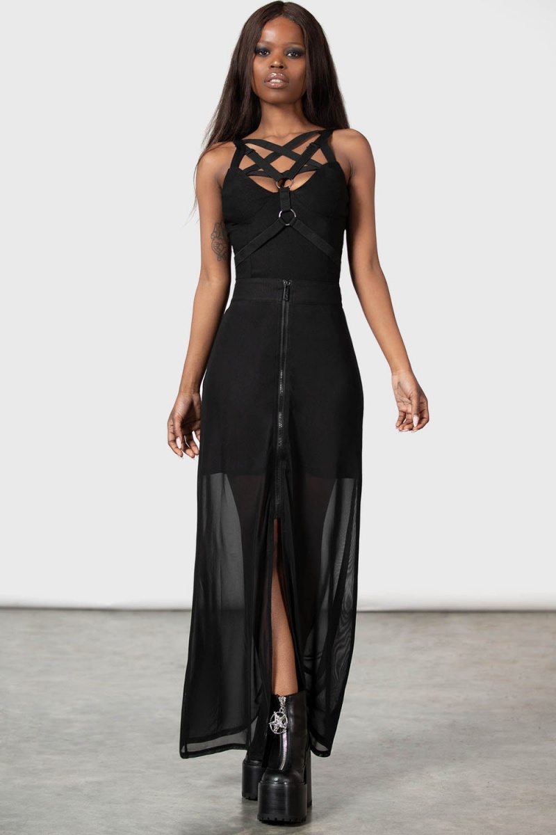Killstar Gibbous Moon Maxi Skirt Černé | VRWQML-324