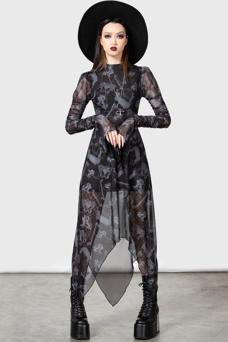 Killstar Glisten Long Sleeve Šaty Černé | ZLEJRU-269