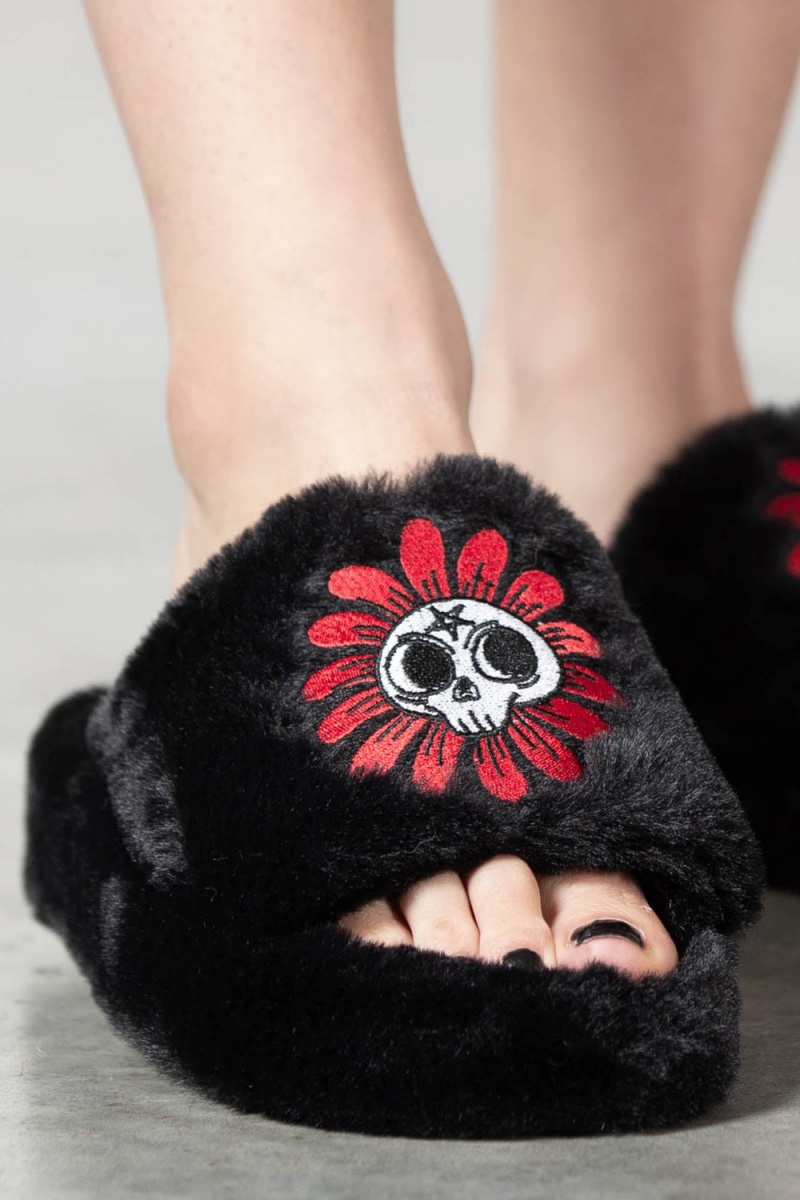 Killstar Gloomy Daze Fur Slippers Černé | ECPYVW-487