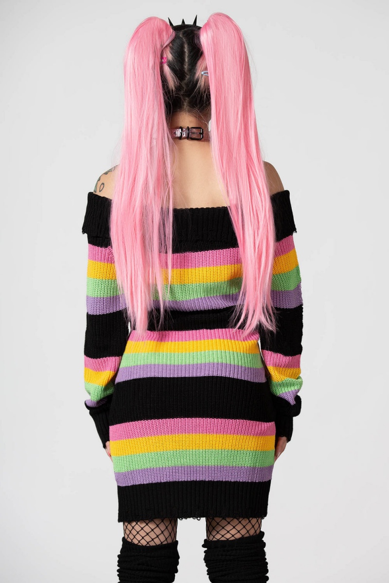 Killstar Good Vibes Knit Svetrové Šaty Rainbow | ZCQTMB-632