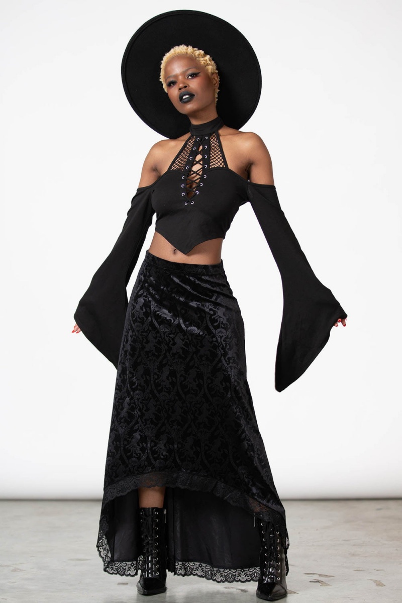 Killstar Grailed Maxi Skirt [B] Černé | DFZKNR-608