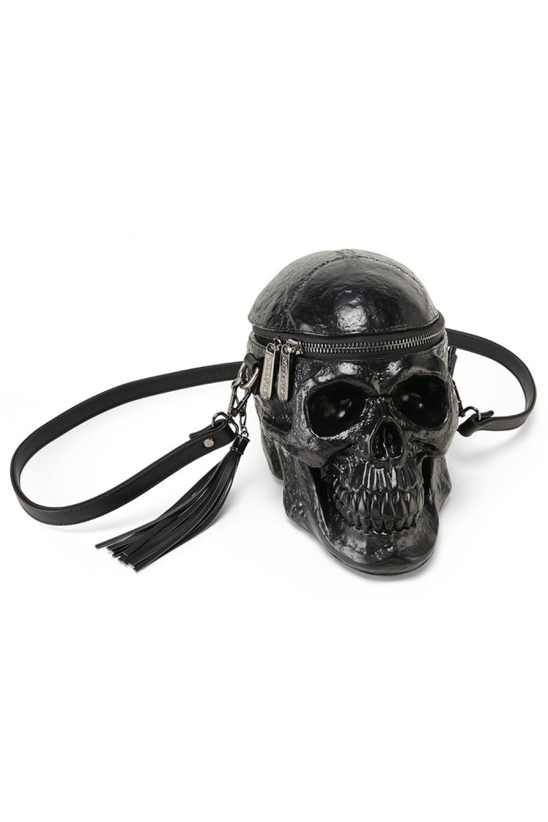 Killstar Grave Digger Skull Handbag [B] Černé | HPSQNZ-952