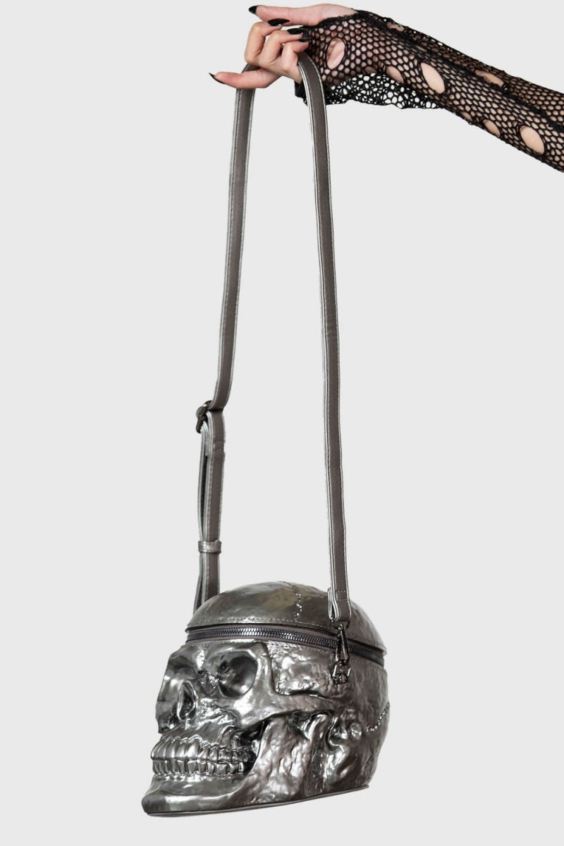 Killstar Grave Digger Skull Handbag [GUNMETAL] Šedé | RXCQZE-065