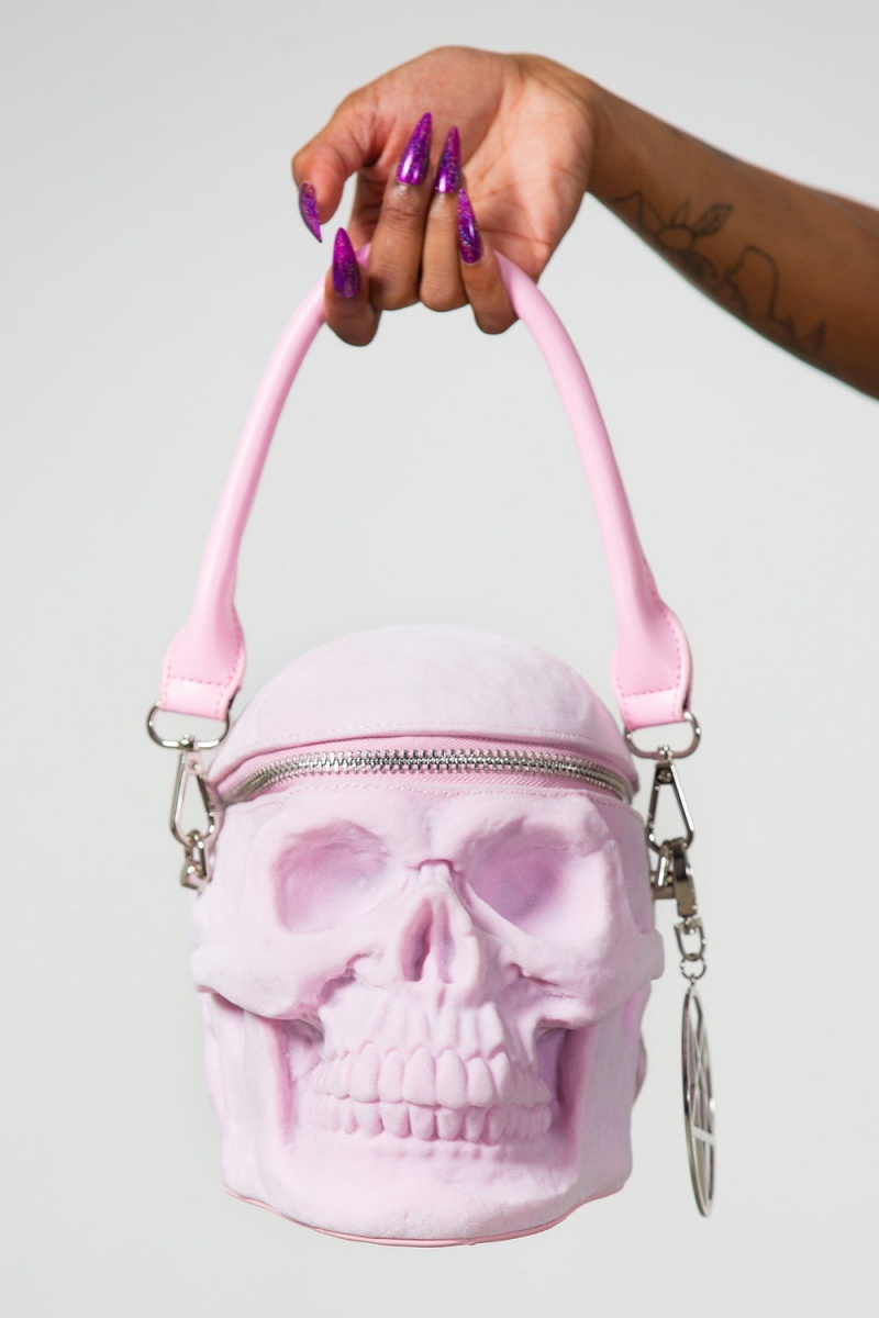 Killstar Grave Digger Skull Handbag [PASTEL PINK] Růžové | YQRHUL-148