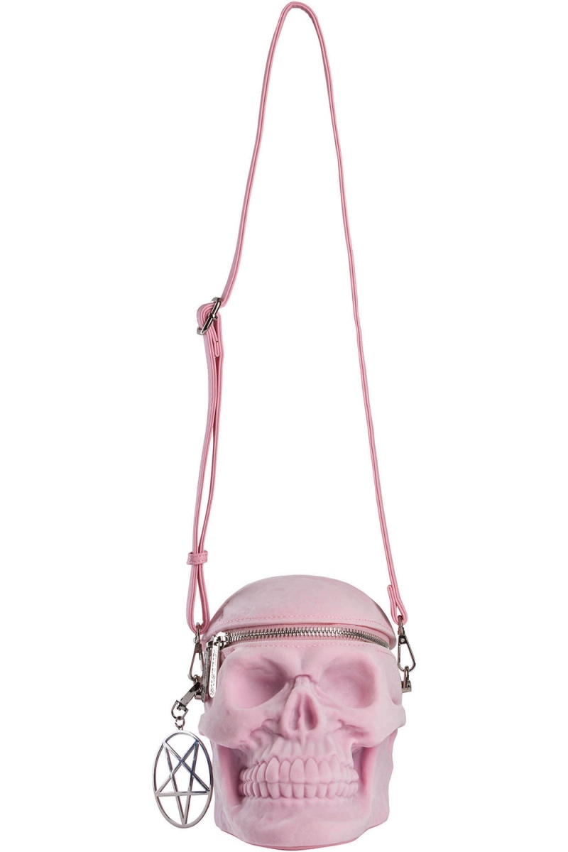 Killstar Grave Digger Skull Handbag [PASTEL PINK] Růžové | YQRHUL-148