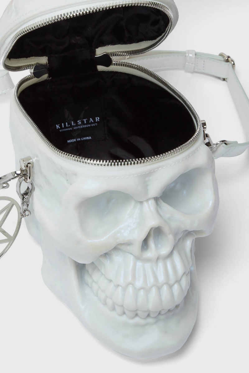 Killstar Grave Digger Skull Handbag [PEARL] Bílé | LOHDYS-734