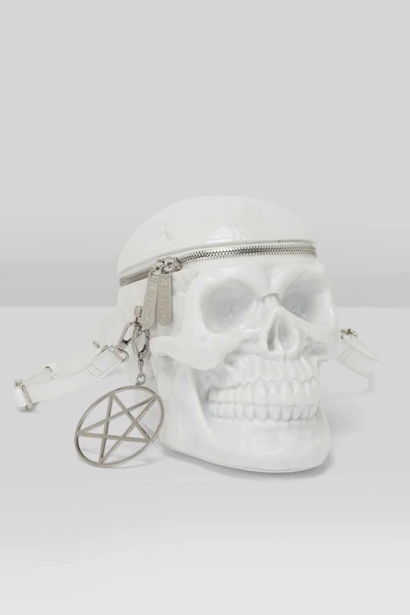 Killstar Grave Digger Skull Handbag [PEARL] Bílé | LOHDYS-734