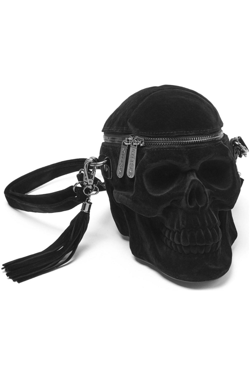 Killstar Grave Digger Skull Handbag [VELVET] Černé | NQHFTC-918