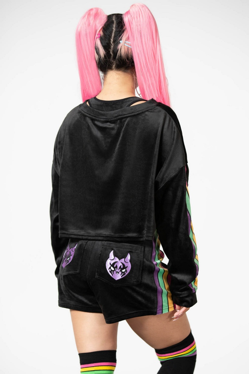 Killstar Groovy Velour Shorts Černé | FYEWLO-648