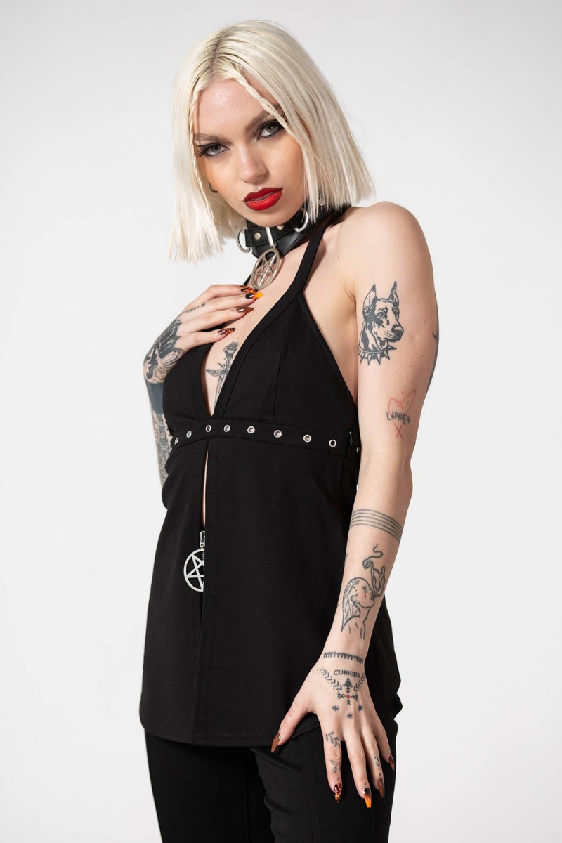 Killstar Hardcore Halter Top Černé | RAVWNL-086