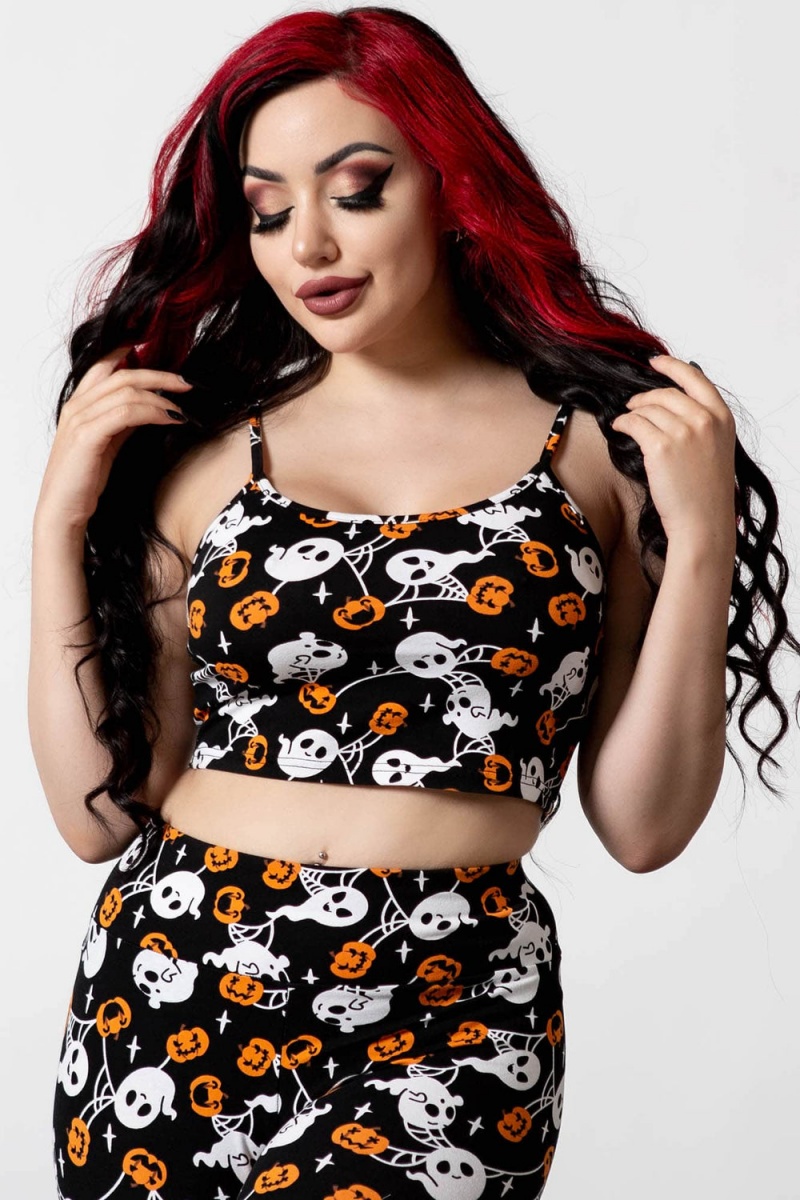 Killstar Haunted Pumpkin Cropped Cami Černé | NOGYTQ-047