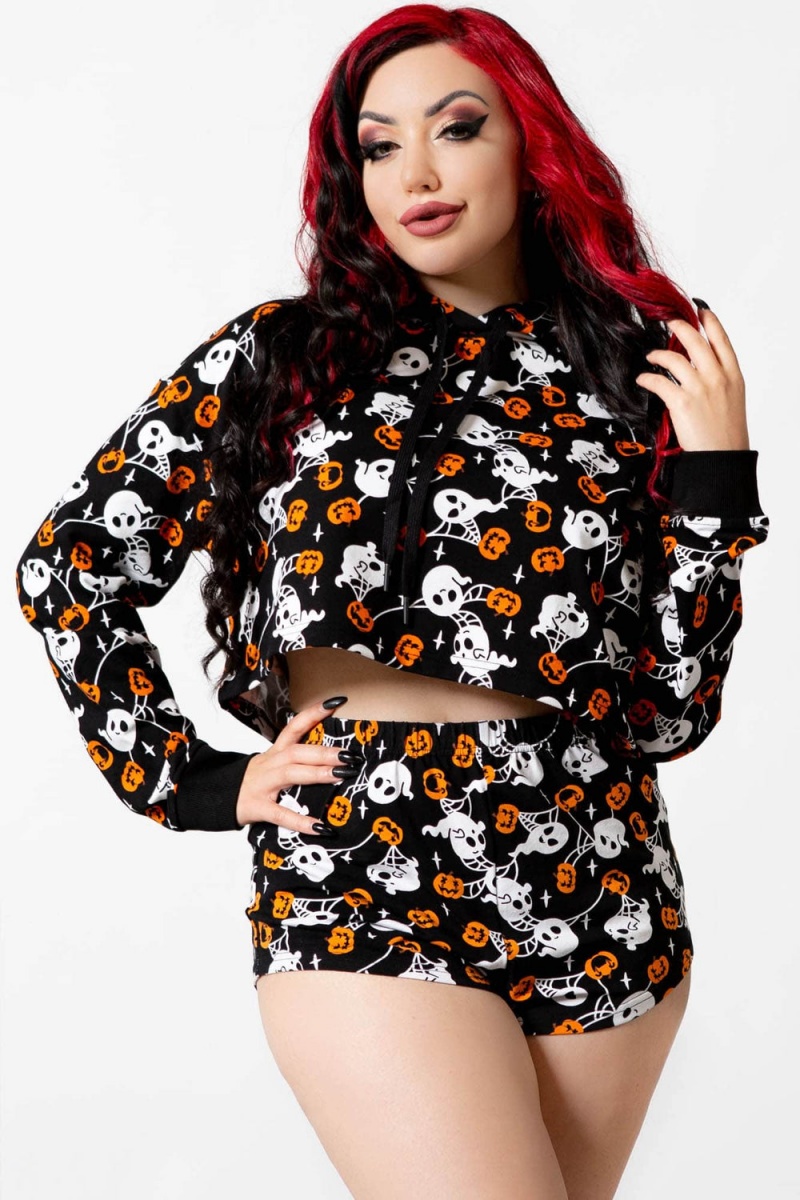 Killstar Haunted Pumpkin Cropped Hoodie Černé | GXTEJS-062