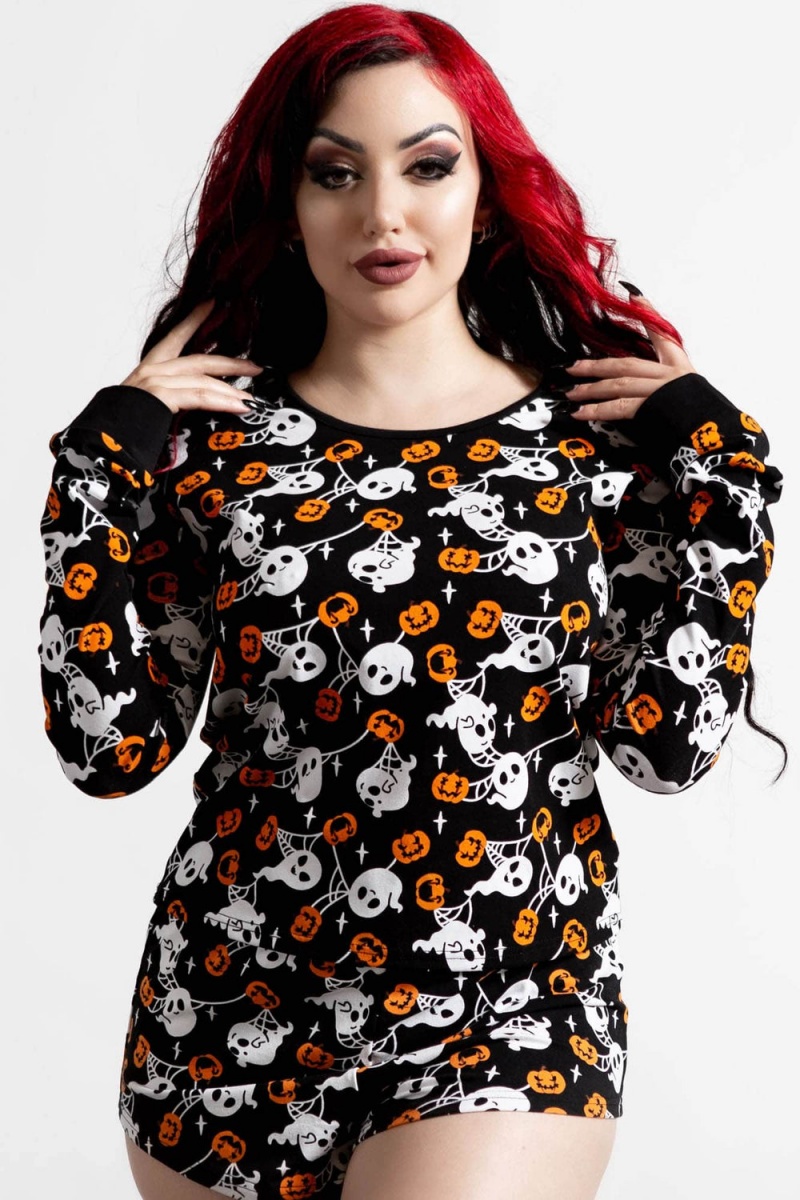 Killstar Haunted Pumpkin Long Sleeve Top Černé | LMTIQC-412