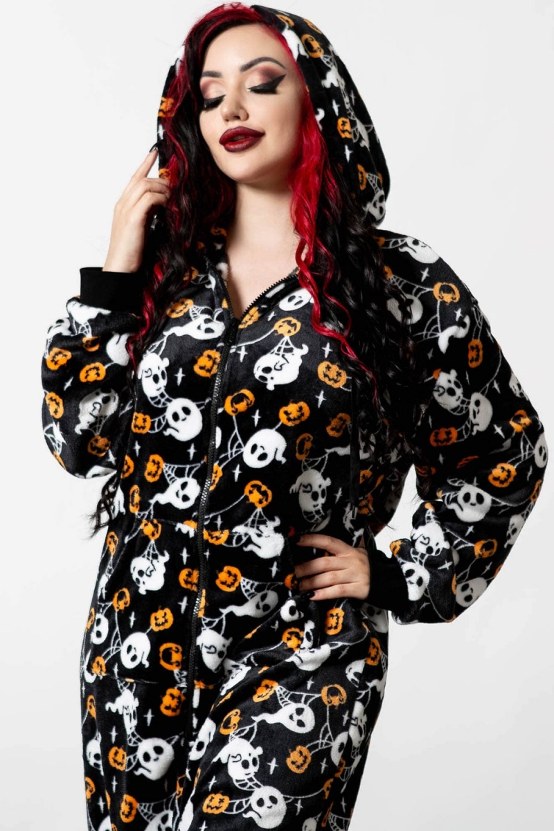Killstar Haunted Pumpkin Onesie Černé | IUBEOY-365