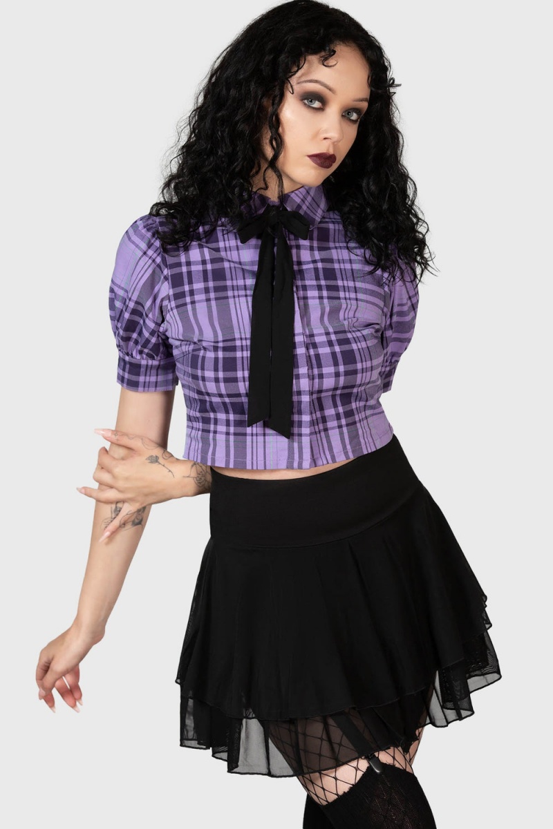 Killstar Hayee Ribbon Shirt Fialové | LHTSXA-391