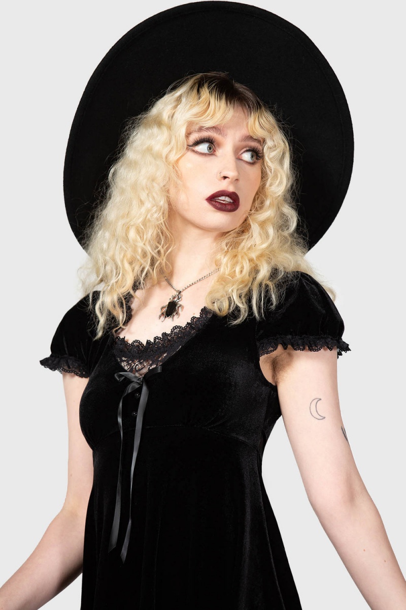 Killstar Heather Babydoll Šaty [B] Černé | GXNHUI-902
