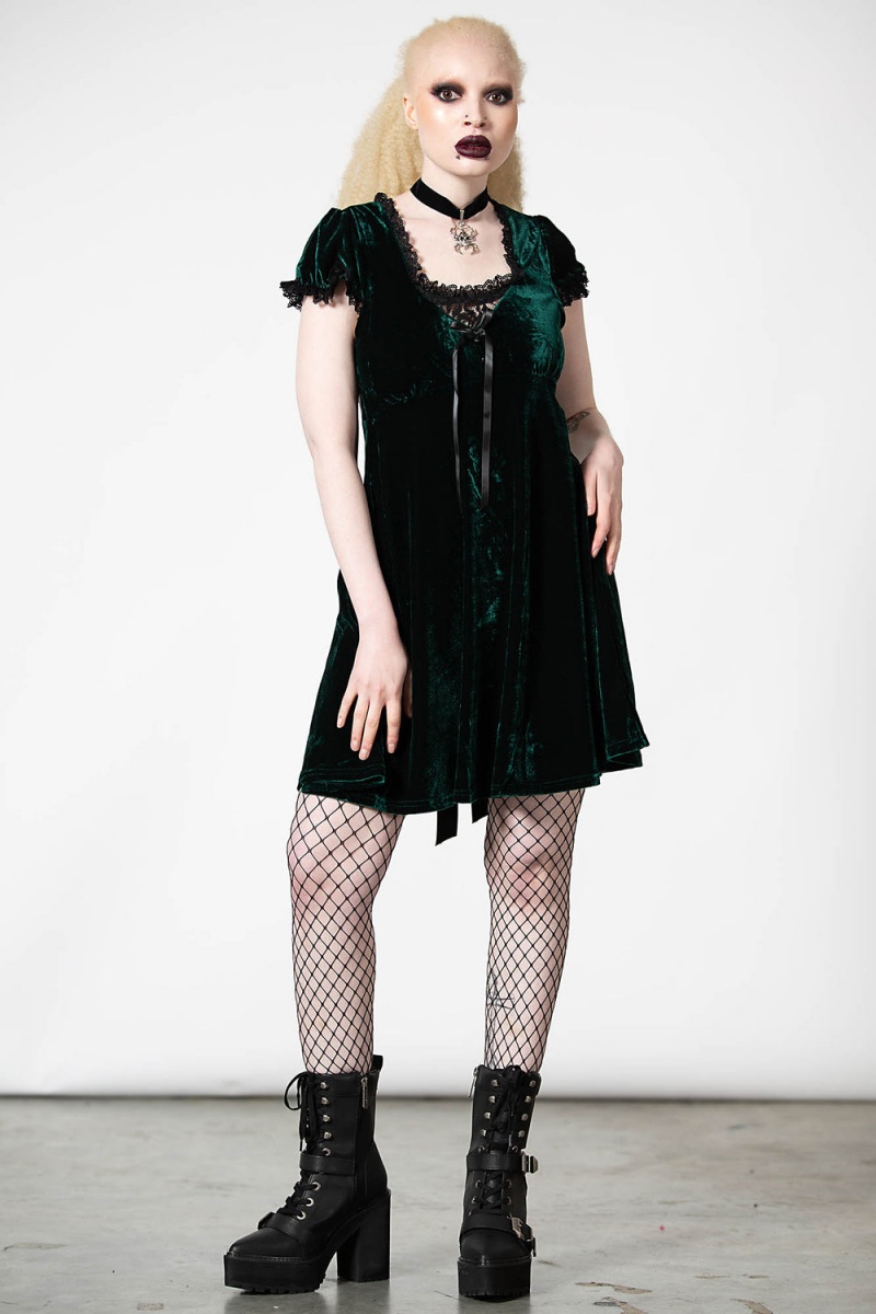 Killstar Heather Babydoll Šaty [EMERALD] Zelene | MZPGLY-695