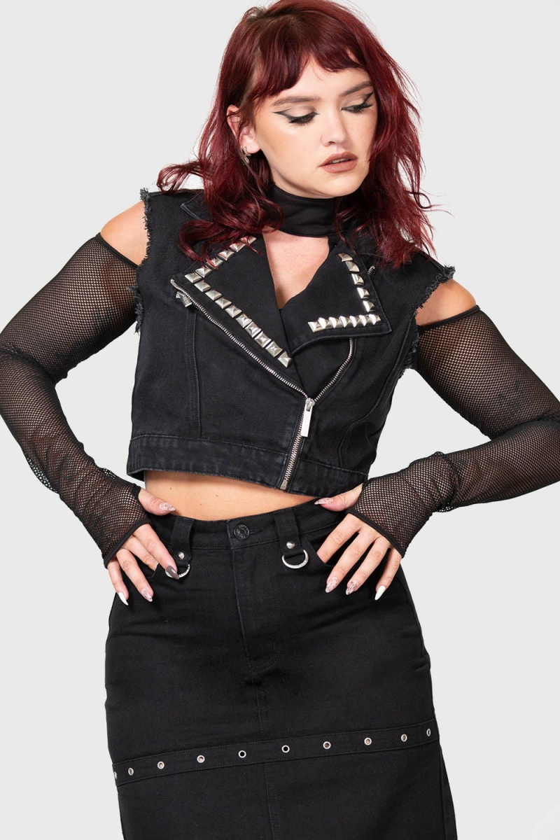 Killstar Heaven2Hell Denim Vest Černé | OXQPYT-052