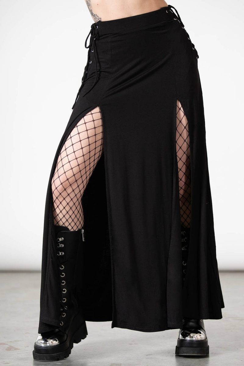 Killstar Hellverina Split Maxi Skirt Černé | UIKPYA-198