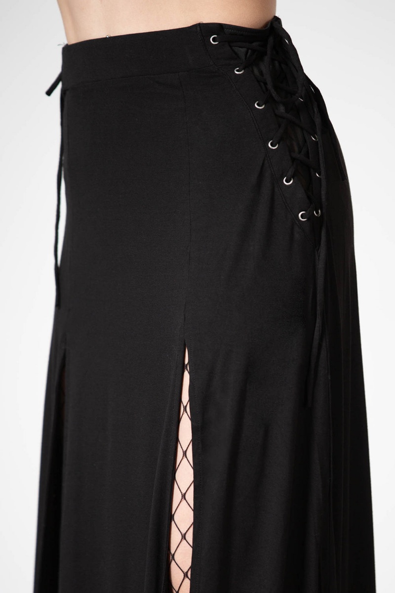 Killstar Hellverina Split Maxi Skirt Černé | UIKPYA-198