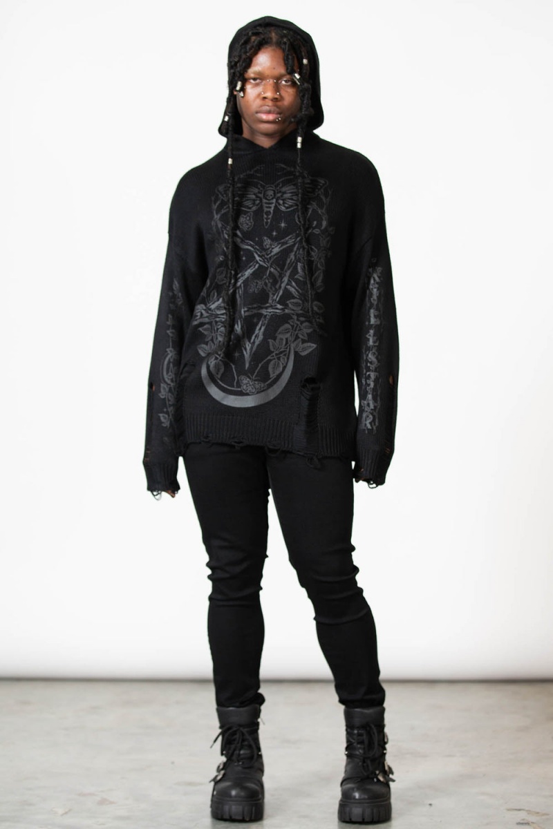 Killstar Hyperion S Kapucí Knit Svetrové Černé | YJUBKT-243