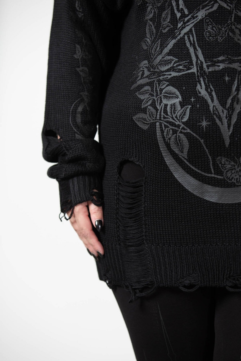 Killstar Hyperion S Kapucí Knit Svetrové Černé | YJUBKT-243