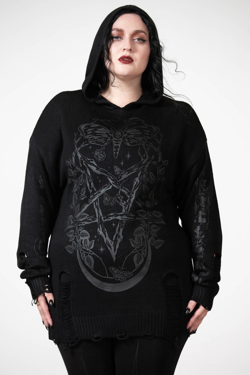 Killstar Hyperion S Kapucí Knit Svetrové Černé | YJUBKT-243