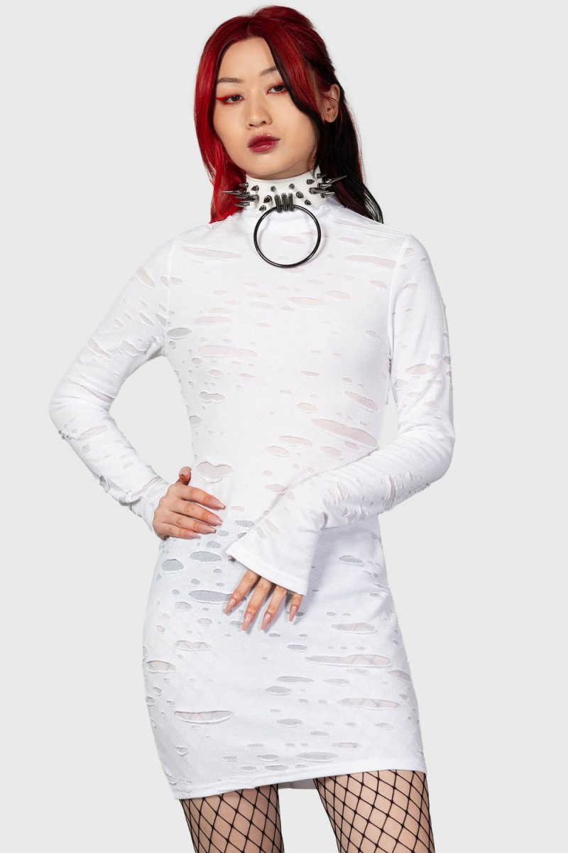 Killstar Illuminated Demon Long Sleeve Šaty Bílé | NXKRMO-591