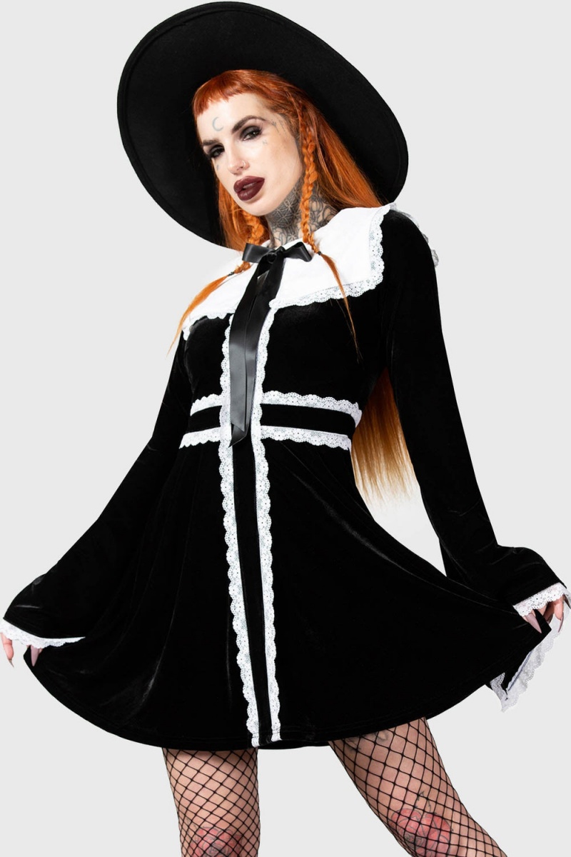 Killstar Infinity Coven Long Sleeve Šaty Černé | XULGNW-038