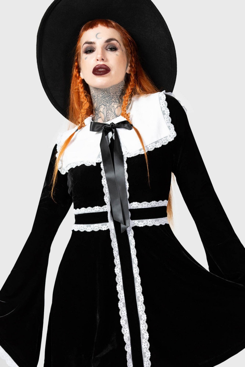 Killstar Infinity Coven Long Sleeve Šaty Černé | XULGNW-038