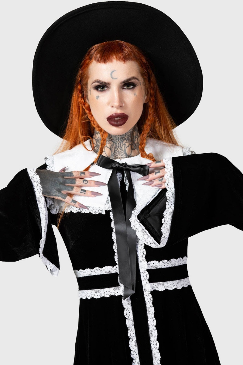 Killstar Infinity Coven Long Sleeve Šaty Černé | XULGNW-038