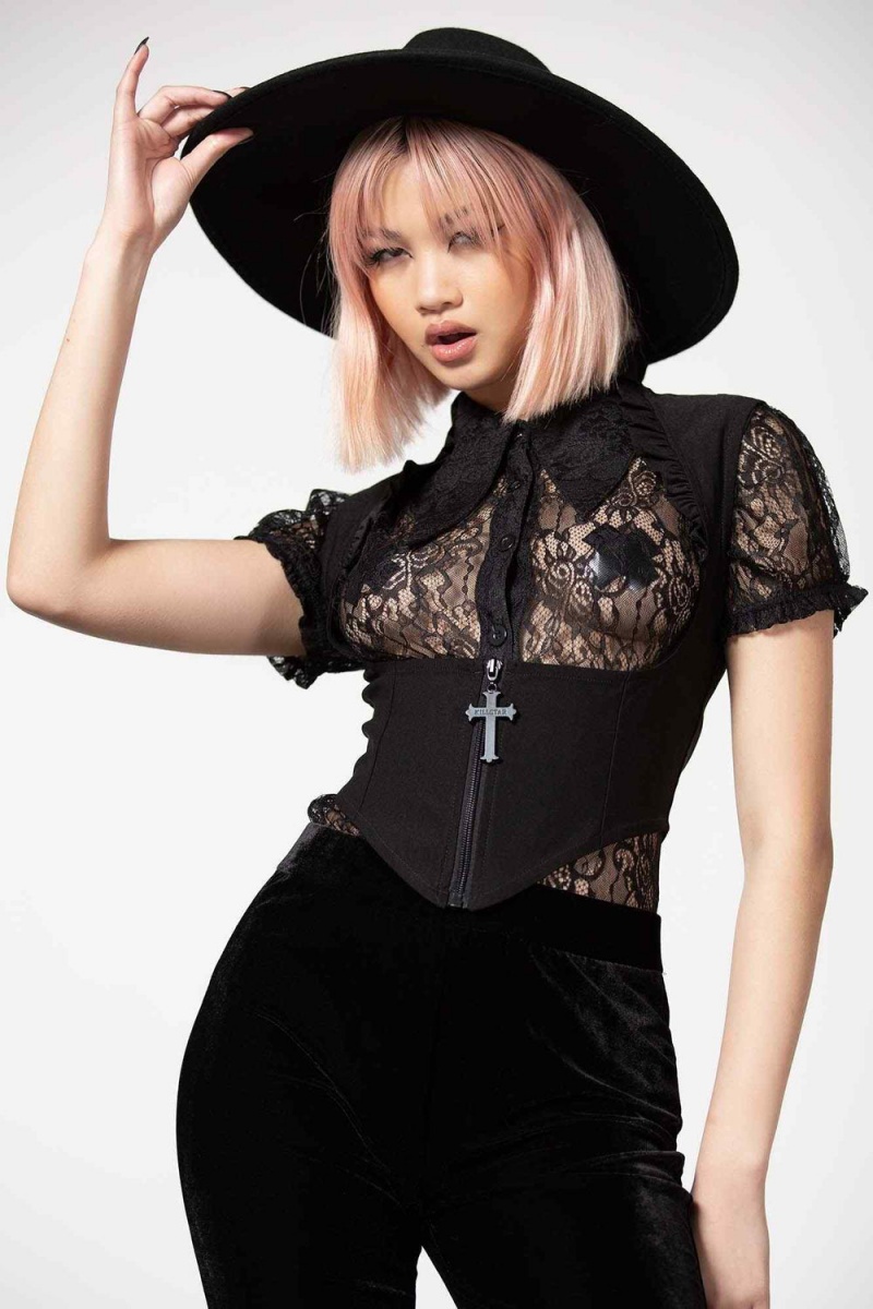 Killstar Isobella Corset Top Černé | ZJYHWV-216
