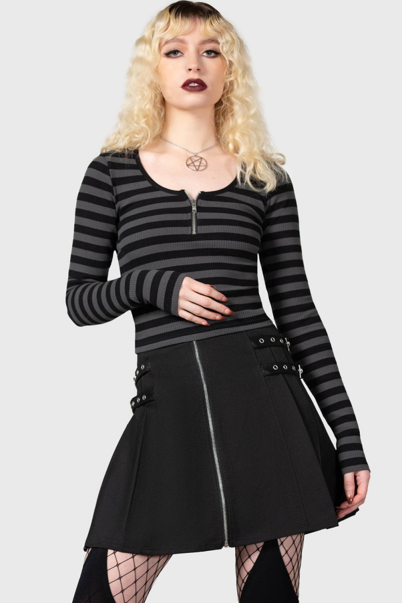 Killstar Izora Žebrovaný Top [GREY] Šedé | PJAWLE-920