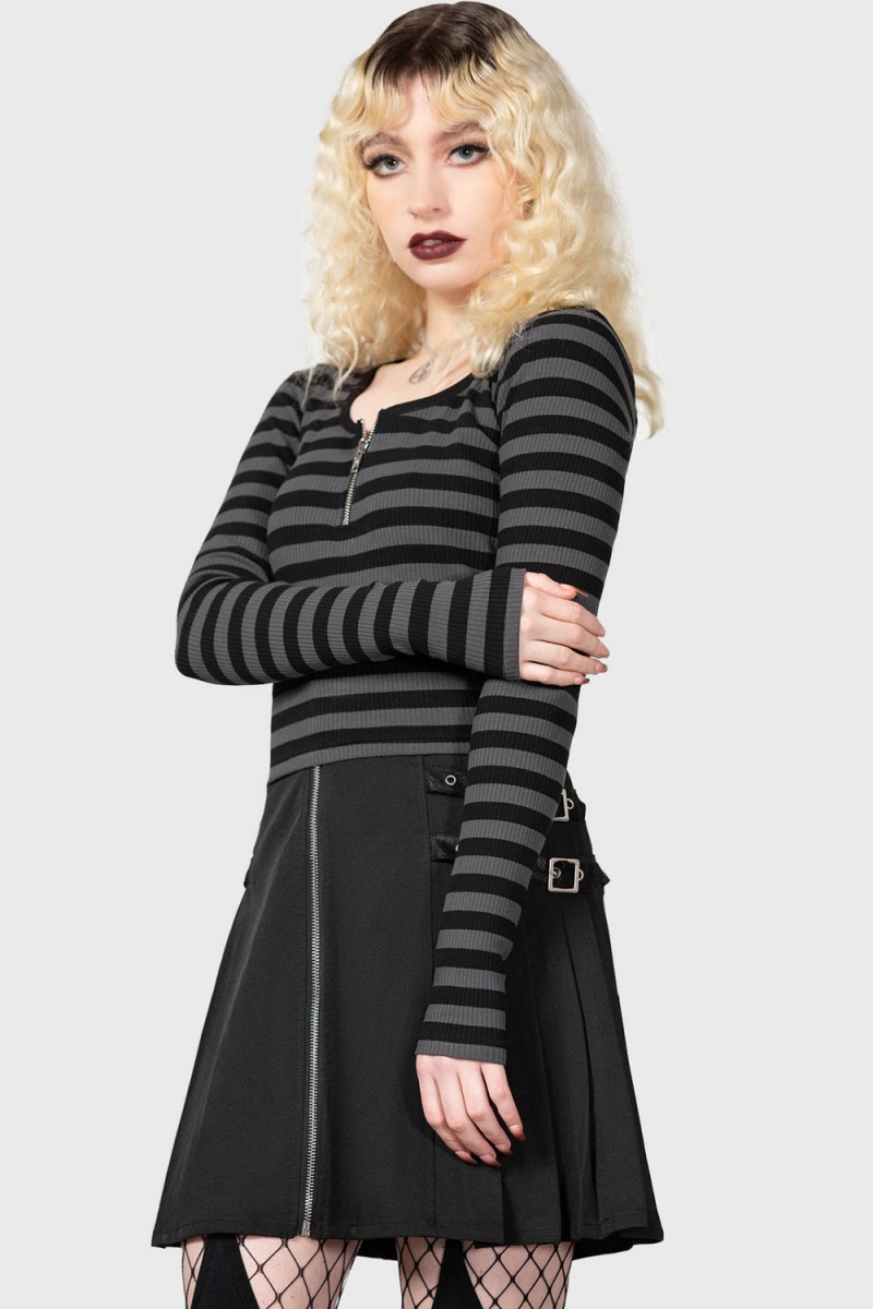 Killstar Izora Žebrovaný Top [GREY] Šedé | PJAWLE-920