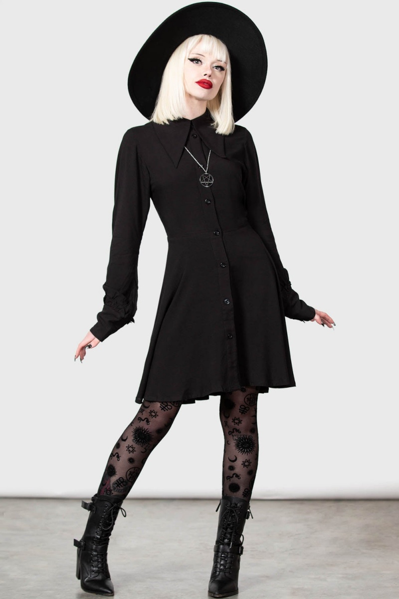 Killstar Kimaris Long Sleeve Šaty Černé | CUZVNJ-581