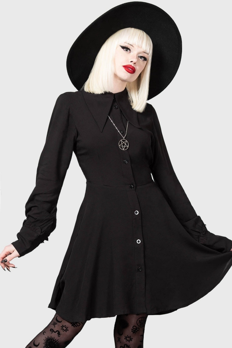 Killstar Kimaris Long Sleeve Šaty Černé | CUZVNJ-581