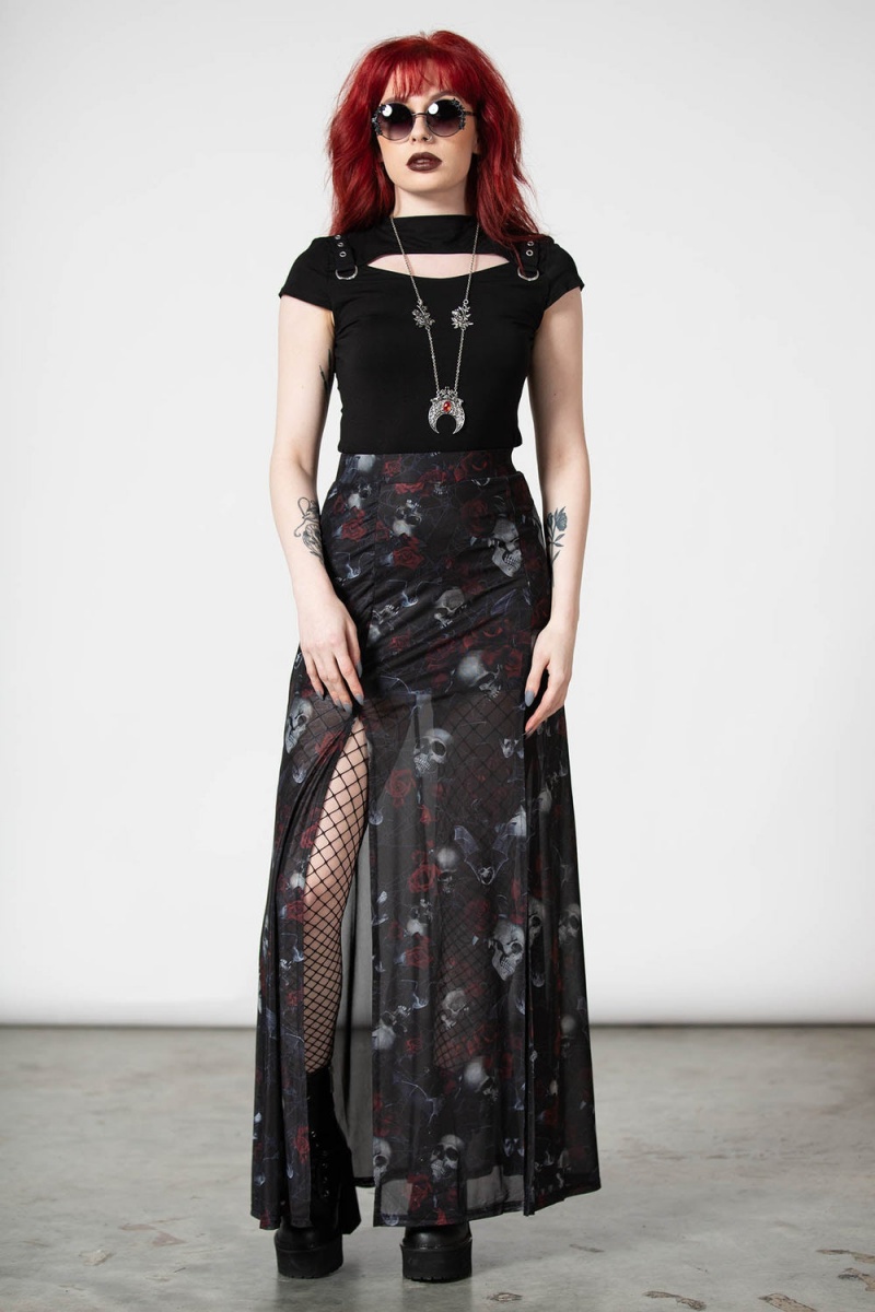 Killstar Kleadora Mesh Maxi Skirt Černé | ADETGF-673