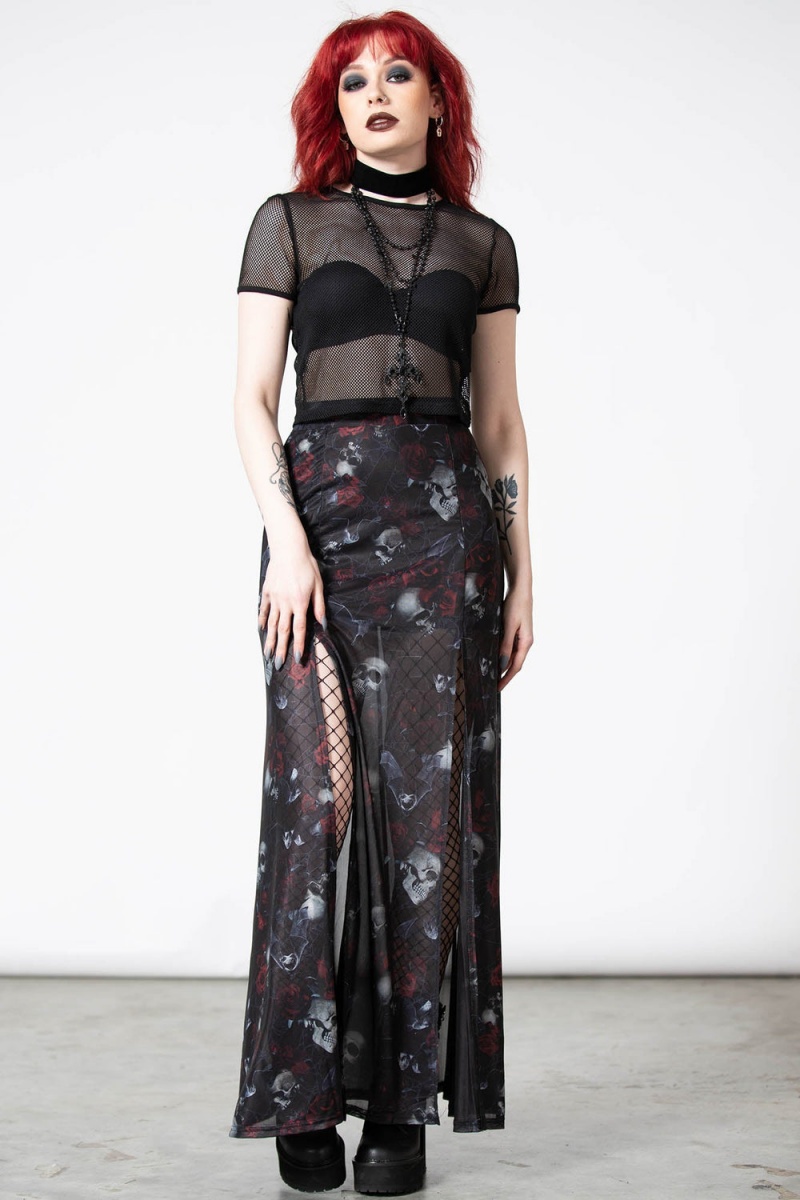 Killstar Kleadora Mesh Maxi Skirt Černé | ADETGF-673