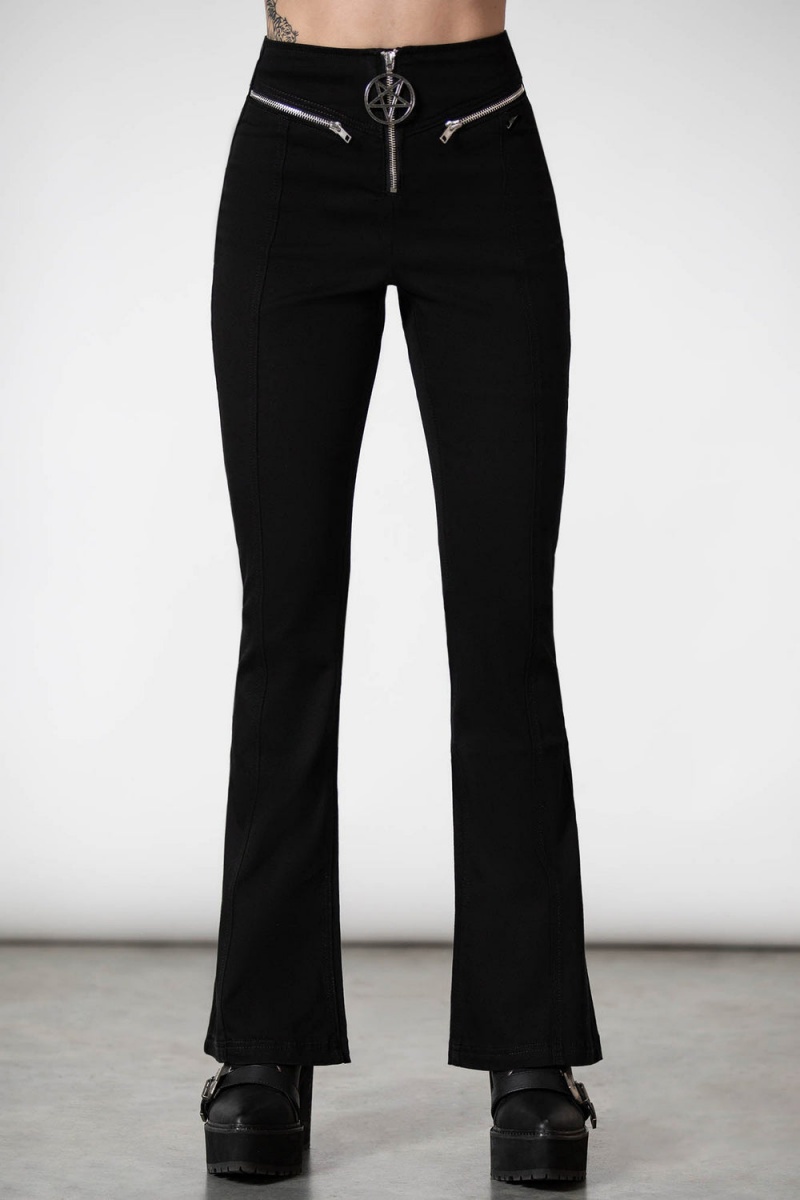Killstar Krypteria Zip Bell Bottoms Černé | TFNUIW-035