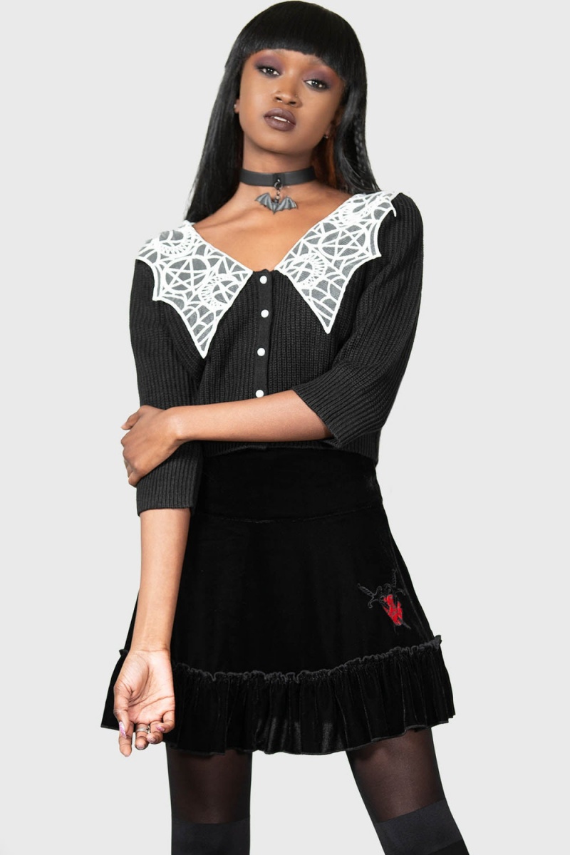 Killstar Lamellae Skater Skirt Černé | WGRAOS-309