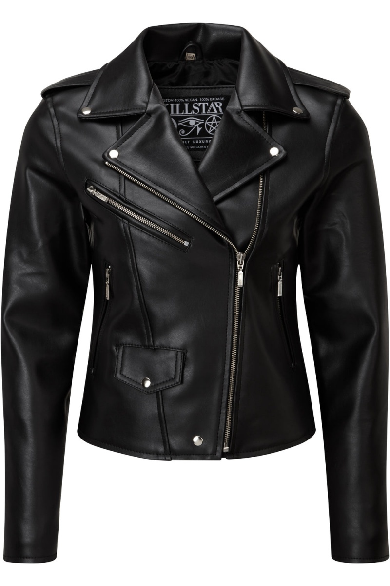 Killstar Læder Jacket [FAUX LEATHER] Černé | RSPQAE-763