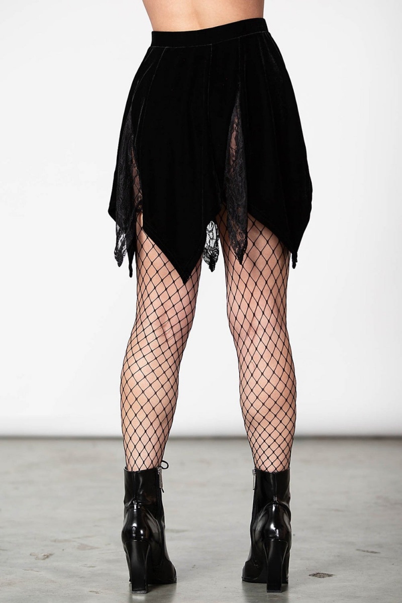 Killstar Lester Velvet Mini Skirt [B] Černé | AFGVWR-624