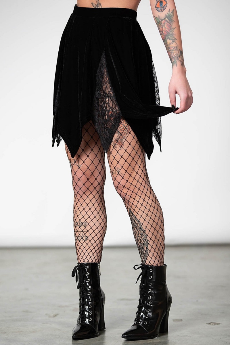 Killstar Lester Velvet Mini Skirt [B] Černé | AFGVWR-624