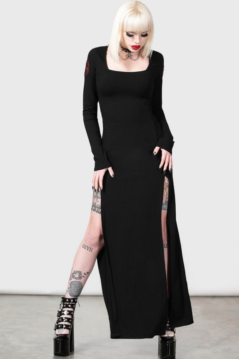 Killstar Lilith's Rage Long Sleeve Šaty Černé | WUODPF-073