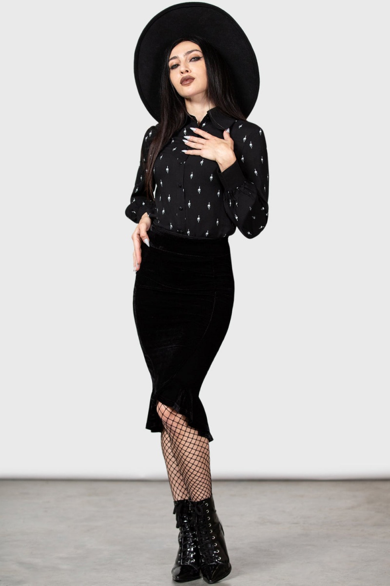 Killstar Little Storm Cloud Midi Skirt Černé | DOSRNW-481