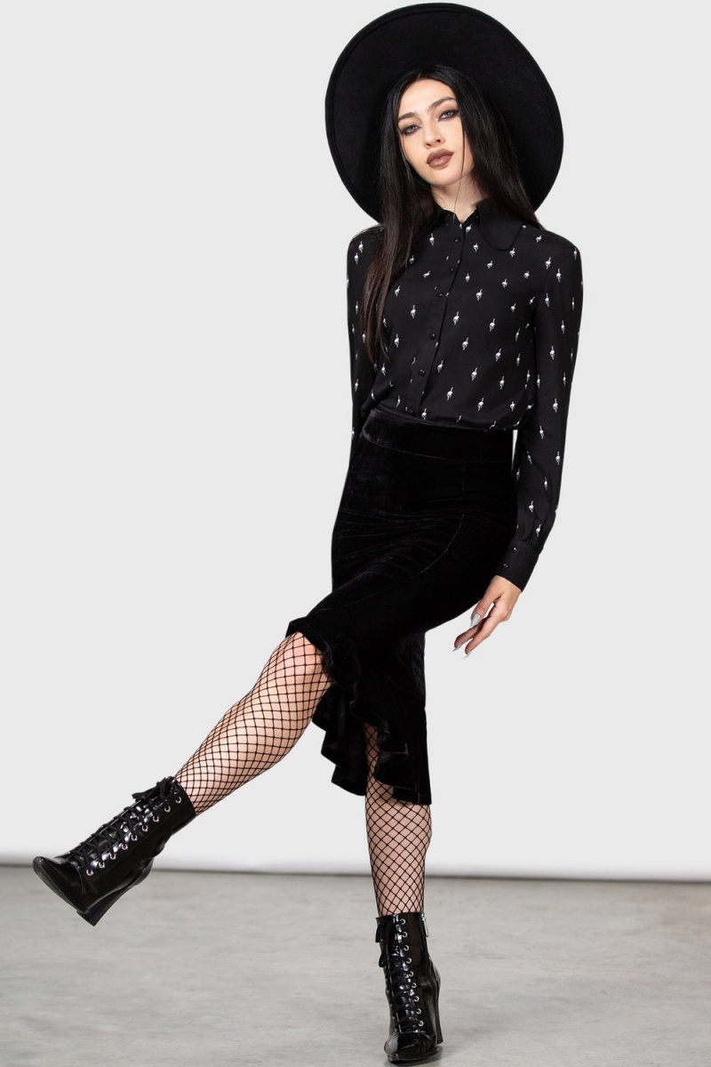 Killstar Little Storm Cloud Midi Skirt Černé | DOSRNW-481
