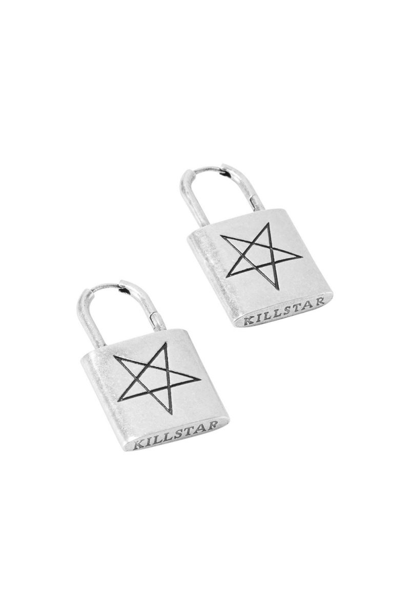Killstar Locked Away Earrings Stříbrné | PBIUCX-496